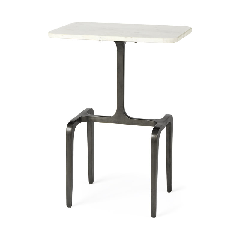White Marble and Gun Metal Rectangular End Table