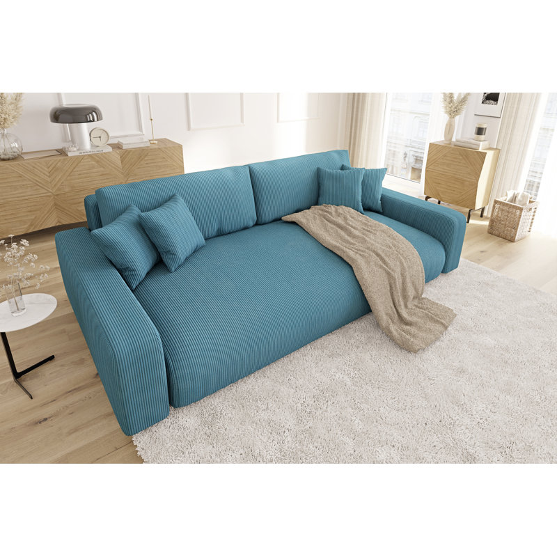 6 Seater Corduroy Sofa Bed, Turquoise