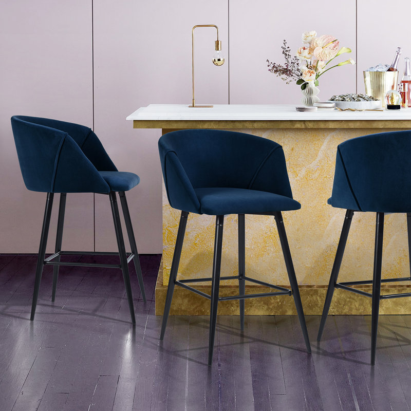 Meurer Upholstered Counter Stool with Metal Frame, Dark Blue
