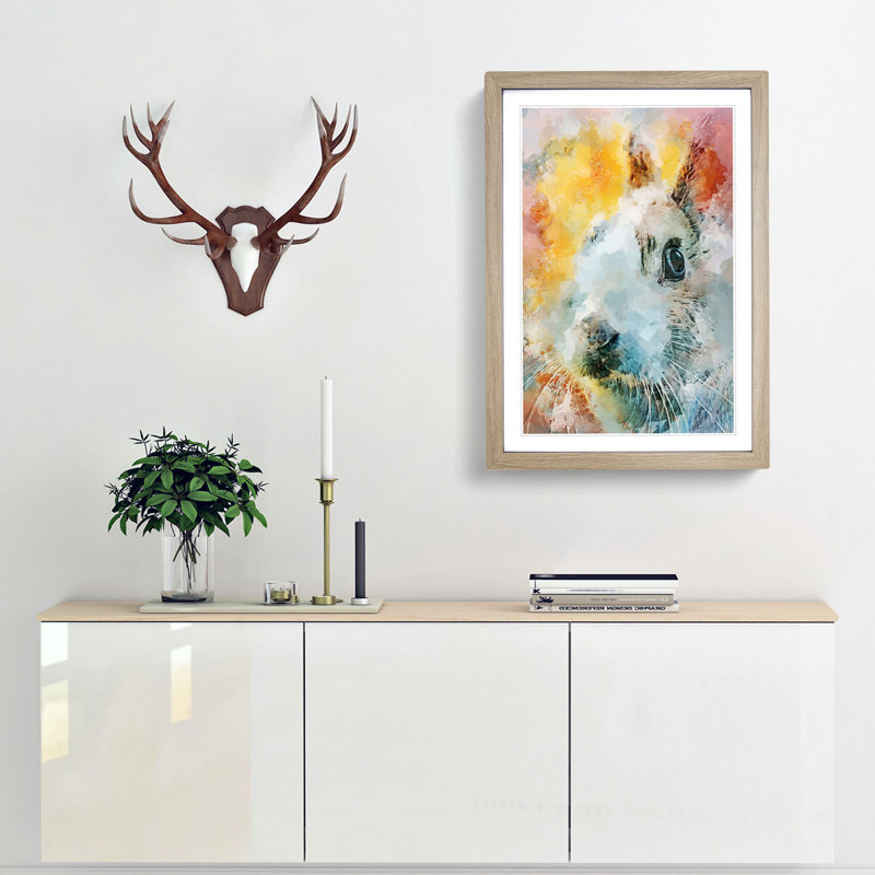 Bunny Rabbit In Abstract - Picture Frame Painting Print, 48cm H x 36cm W x 2cm D, Oak Framed