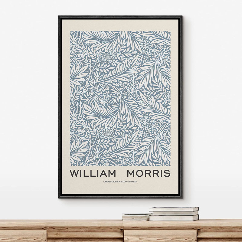 William Morris Blue and White Floral Canvas Art with Black Frame