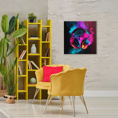 Power Play Pink & Blue Headphones Canvas, design by Sasha