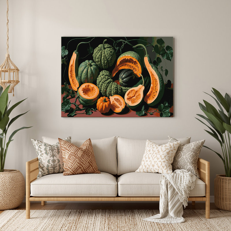 Art mural en métal vert légumes et gourde amère et melon, H 11 po x l 14 po