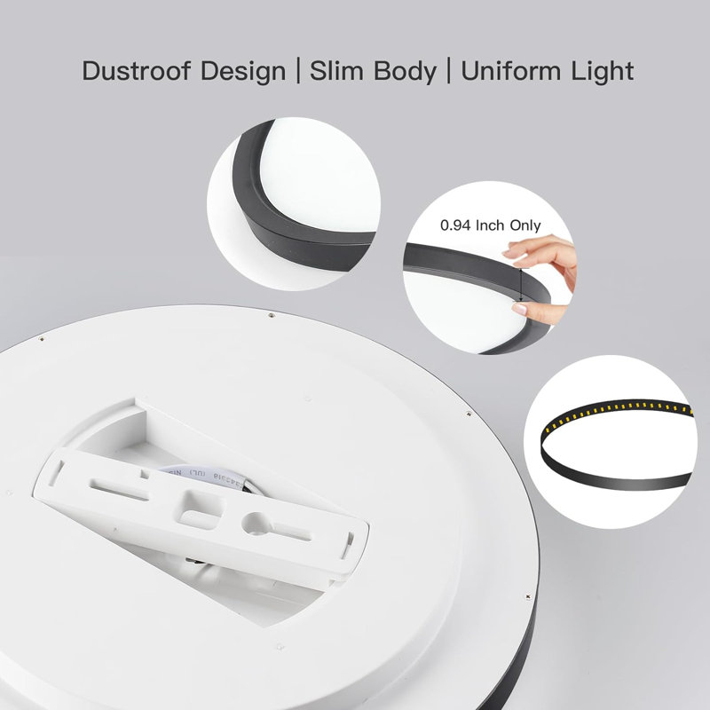 Black Ceiling Light Fixture With Remote Control, With 3000K Warm Nightlight, 12Inch 24W Flush Mount Ceiling Light, 3 Light Color Changeable, Brightness(10% To 100%) Adjustable