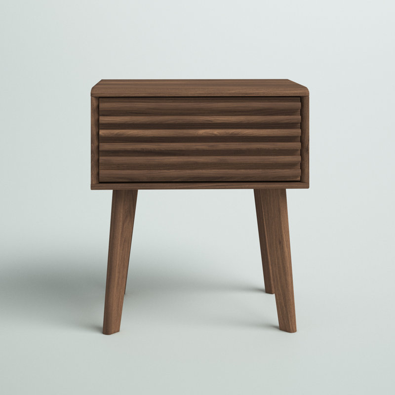 Walnut Grain Laminate Mid-Century Modern End Table Nightstand