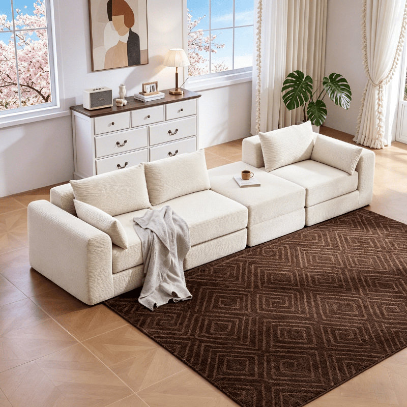 Canapé modulaire en L modulaire - 100 po, coussins compressés sous vide, comprend 5 coussins, CSN-W3975S00042 Blanc