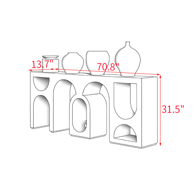 Console moderne en bois minimaliste, Noir, H 31,5 po x l 70,8 po x P 13,7 po