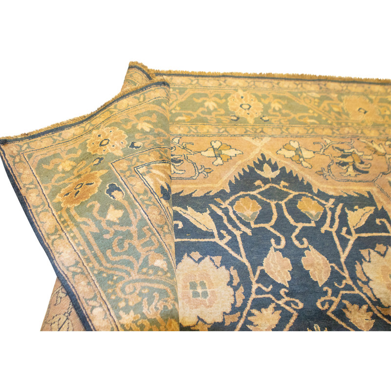Tapis bleu et vert noué à la main de haute qualité
