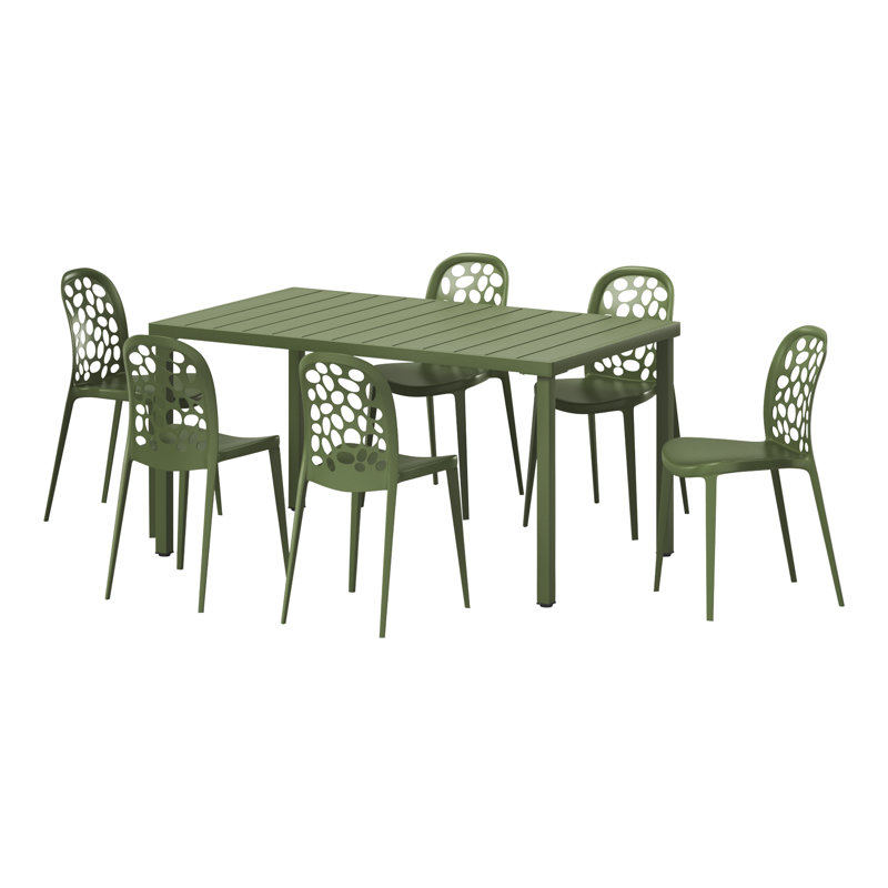 6-Person Outdoor Rectangular Dining Set, Green