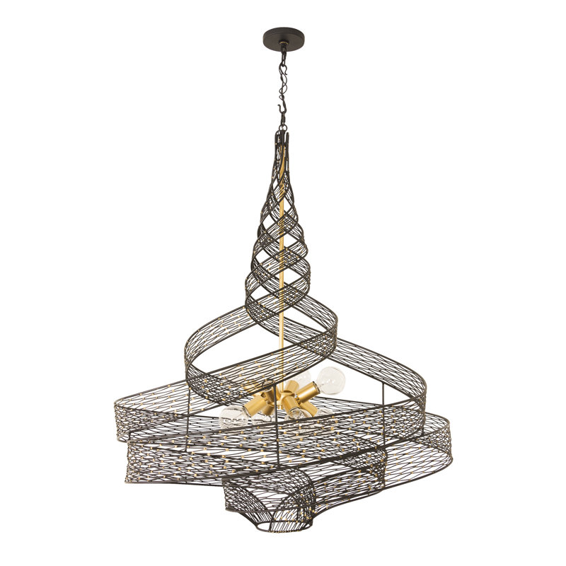 Flow 8-Light Twist Pendant - Matte Black/French Gold