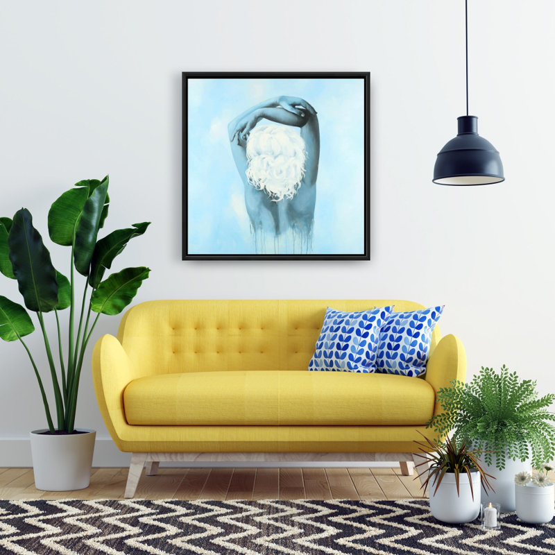 «Sweet Woman», toile encadrée bleue - œuvre d'art pour la chambre à coucher, H 25,25 po x l 25,25 po