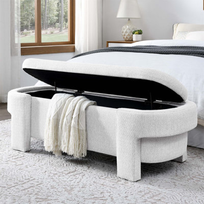 Banc rembourré en lin avec grand espace de rangement pour le salon, le vestibule et la chambre à coucher (51,5 po x 20,5 po x 17 po)
