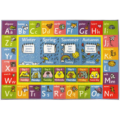 Tapis avec motif d'alphabet, des mois, jours et saisons pour l'apprentissage des enfants par le jeu pour la salle de classe ou la salle de jeux Weranna