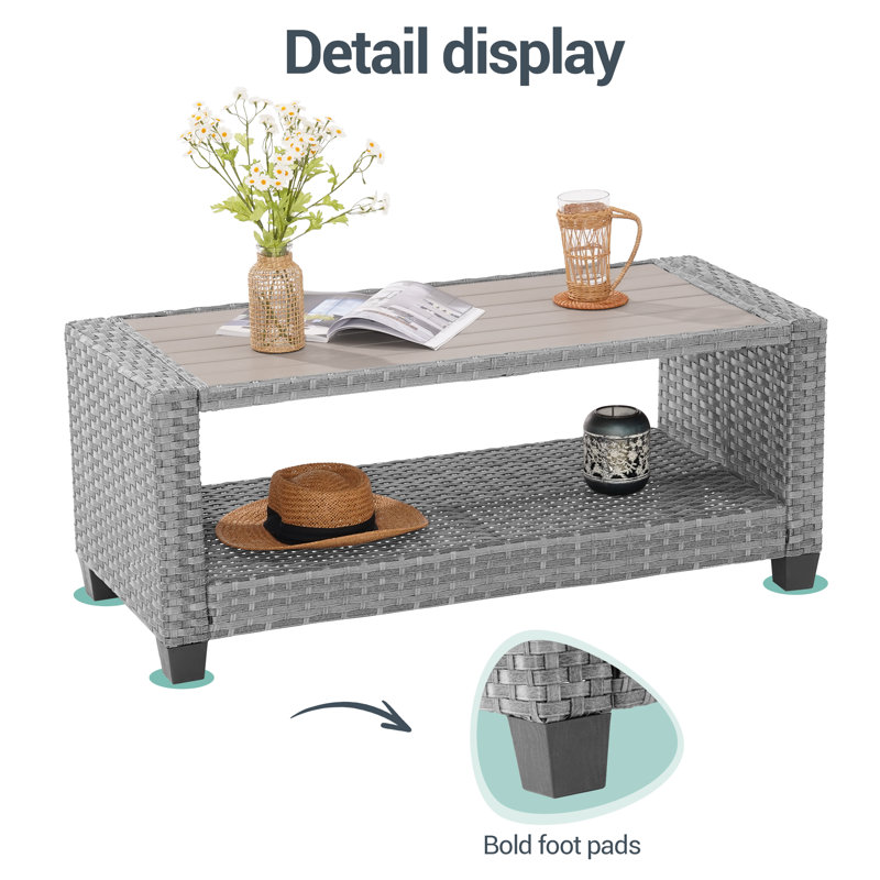 Issah Rectangular Metal Outdoor Coffee Table , 45.3'' in. W 20.1'' in. D, Gray, Gray