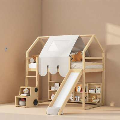 Cadre de lit mezzanine en bois avec tente