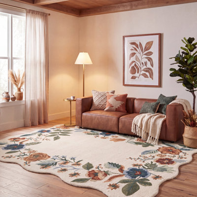 Jardin 772 laine touffetée à la main à 80%; Tapis floral 20% coton