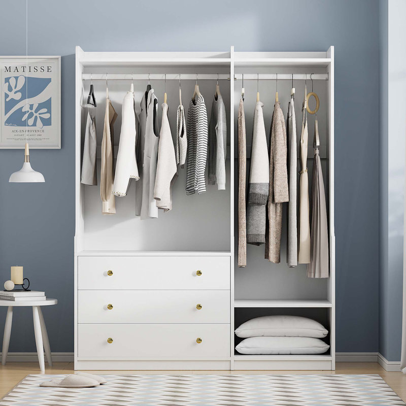 Rangement ouvert pour garde-robe en bois pour chambre à coucher, Blanc