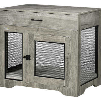 Dog Crate With Relaxing Foam Cushion And Space Drawer, Grey Soothing Inner & Drawer