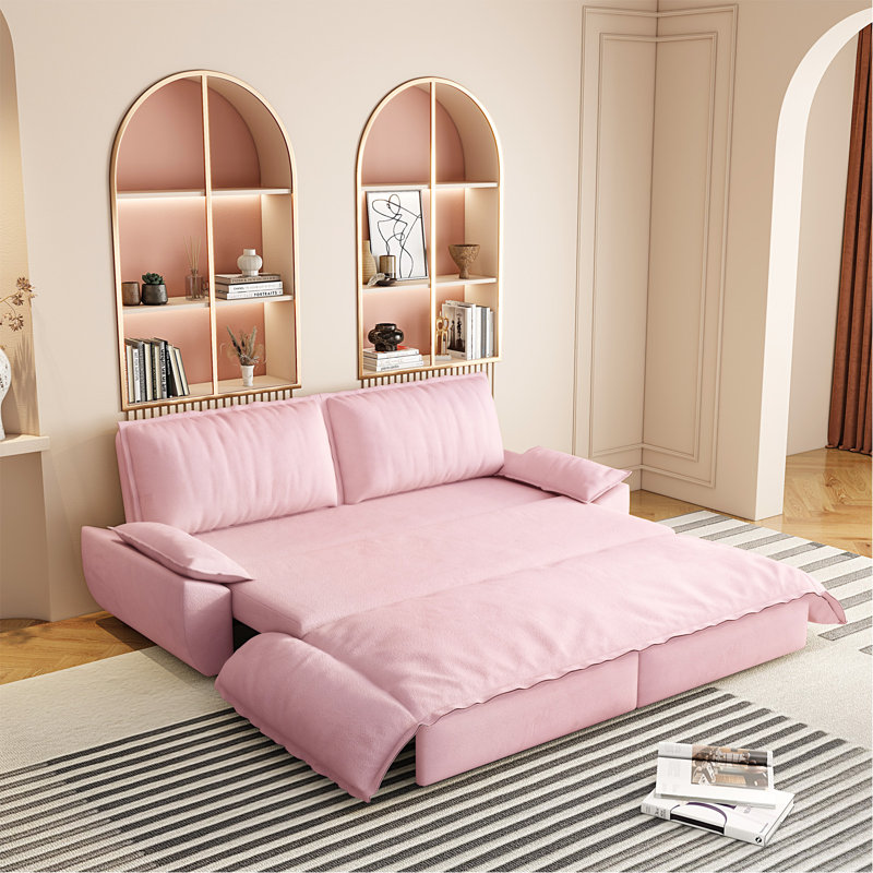 Grand canapé-lit escamotable de 73,2 po, canapé-lit convertible 3 en 1, causeuse en velours multifonctionnel, rose