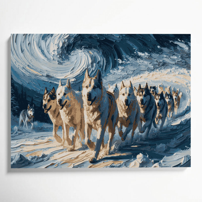 Chiens, art mural sur toile gris, H 20 po x l 30 po