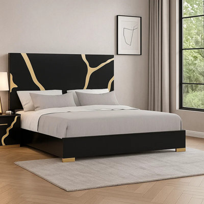 Lit très grand Goldie, lit contemporain doré et noir
