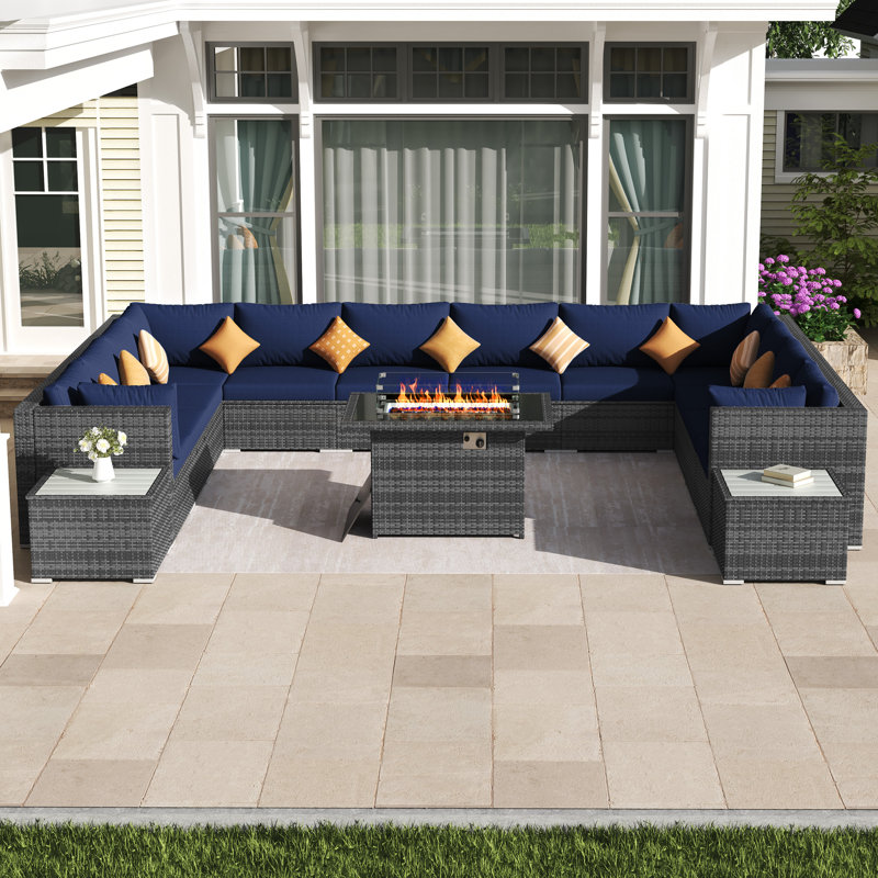Pashko 12 - Person Modular Patio Conversation Set with Cushions, Navy