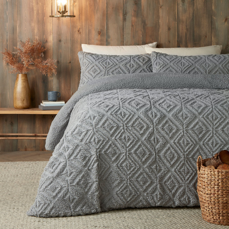 Geo Fleece 100% Polyester Bedding, King Duvet Cover + 2 Standard Pillowcases, Grey