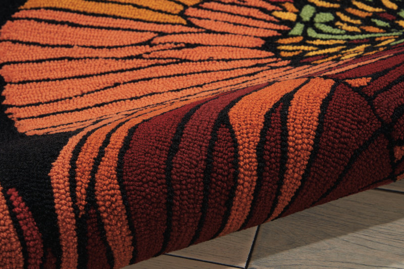 Atalanta Hand-Hooked Black/Red Rug, Rectangle 1'9" x 2'9"