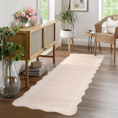 Modern Scalloped Washable Rug for Living Room, Bedroom, Office