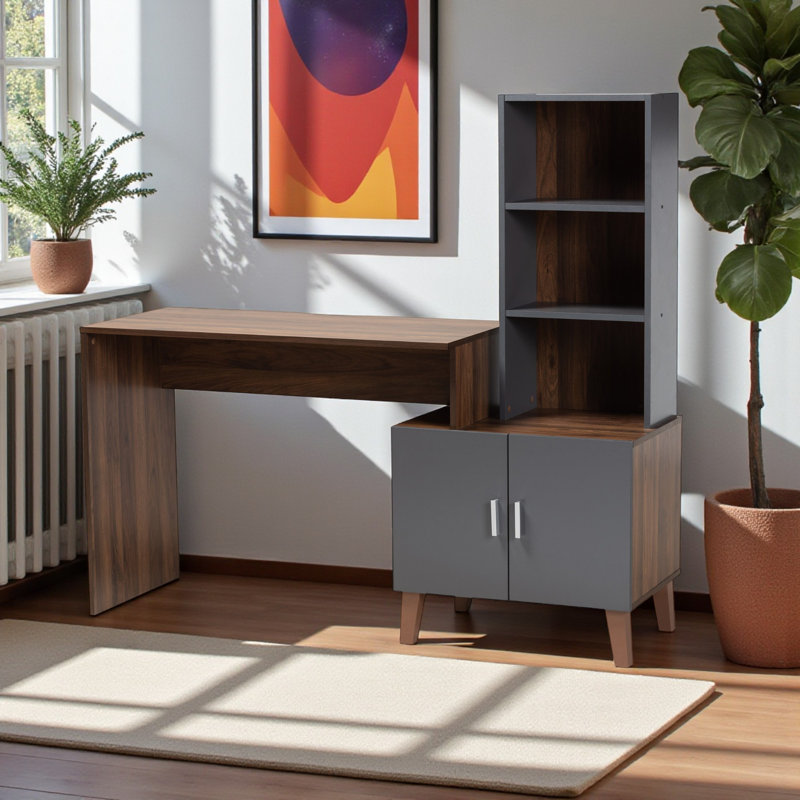 Bureau de rangement contemporain Revolve en noyer et gris foncé, H 51,8 po x l 56,5 po x P 17,49 po