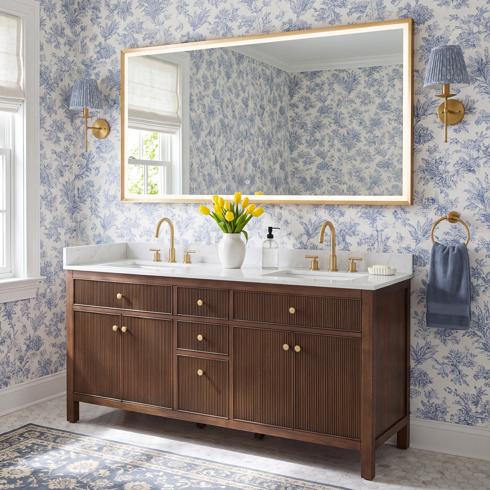 Lala 72" Double Bathroom Vanity, Brown Brushed Oak