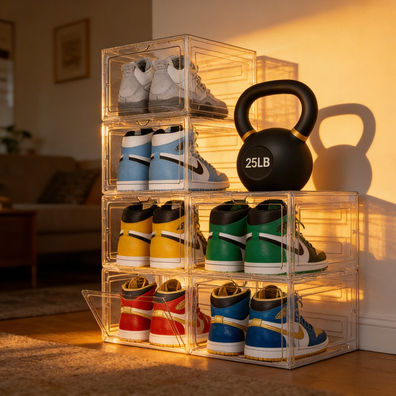 Enhanced Rigid Shoe Storage Boxes, Thickened Durable Transparent Plastic Stackable Shoe Organizers For Closet, Sneaker Display Case With Magnetic Doors