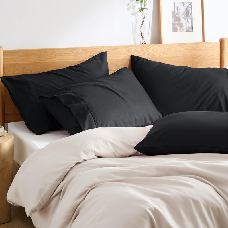Ensemble de 4 taies d'oreiller de literie - Housse de coussin en microfibre de polyester, Noir, Taie d'oreiller très grande