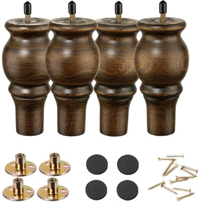 Solid Wood Furniture Legs Set Of 4 - Round Sofa Replacement Feet For Cabinet, Dresser, Bed, Sideboard, And Coffee Table - Mid-Century Style