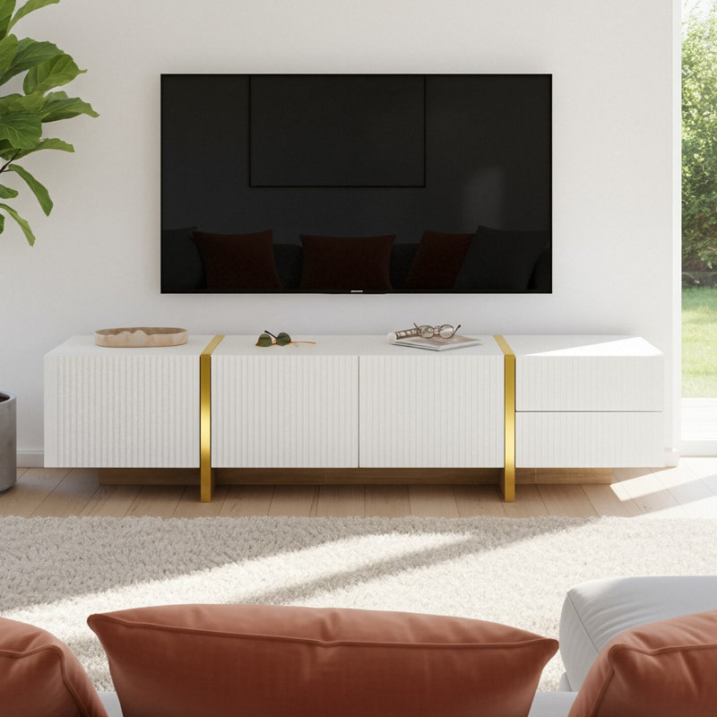 Allonah Unfinished TV Stand for TVs up to 85", White/Gold
