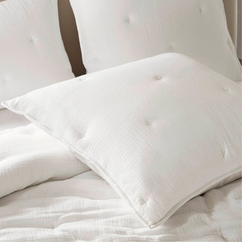 3-Piece Cotton Embroidered Quilt Set,White, King Quilt + 2 Shams
