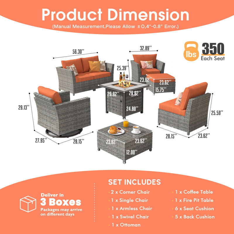 Klohe Outdoor Seating Group with Cushions, Orange, Yes