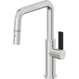 Corsano Contemporary Pull Down Kitchen Faucet with Button Sprayer Quad Spout and BFB Series Handle