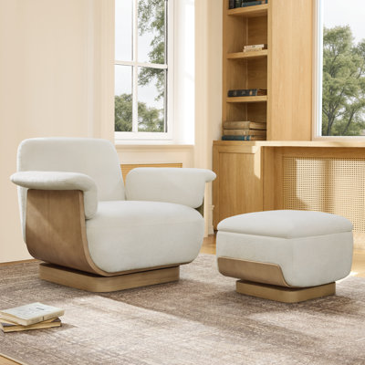 Modern Swivel Accent Chair with Ottoman-Chenille