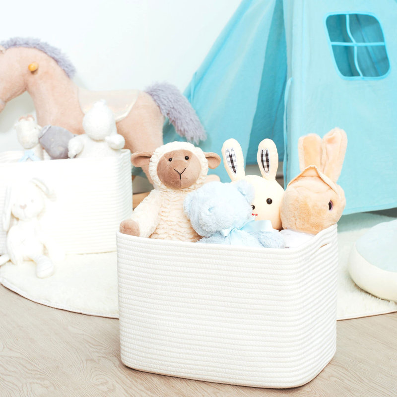 Prussian Blue and White Cotton Storage Bins Set of 3