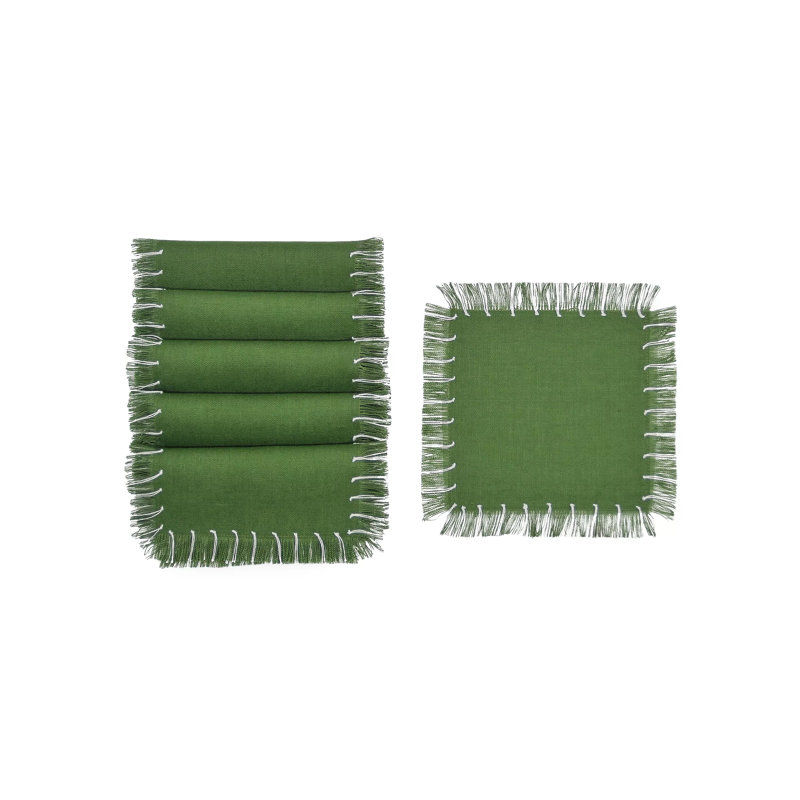 Hand Knotted Fringe Cocktail Napkin, New Olive