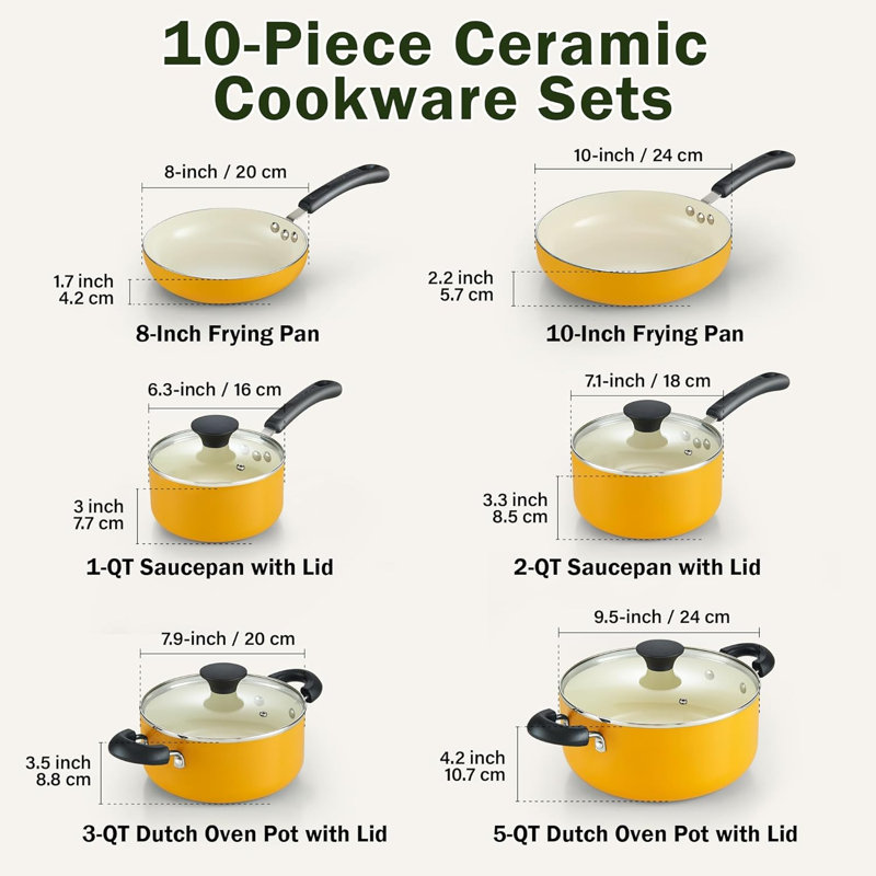 10 - Piece Non-Stick Aluminum Cookware Set, Yellow