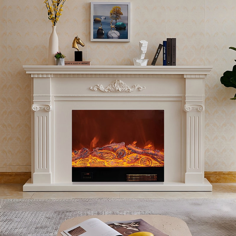 59.06"Modern White Carved Fireplace Mantel, 59.06"