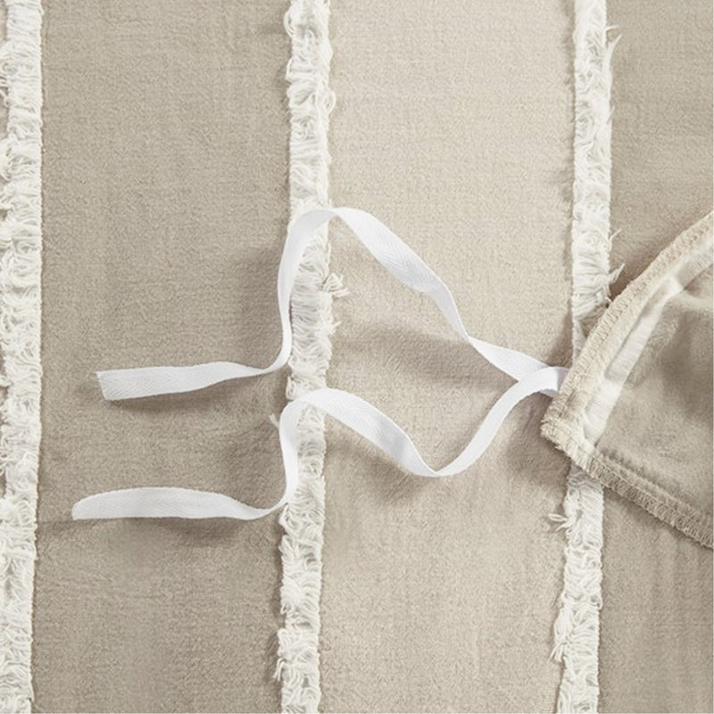 Literie en coton rayé multicolore pour lit double / grand lit avec garniture contrastante et fermeture à boutons 3 pièces