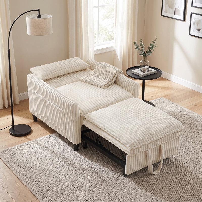 Fauteuil d'appoint moelleux en velours côtelé, canapé simple compact avec coussin décoratif, fauteuil confortable pour les petits espaces