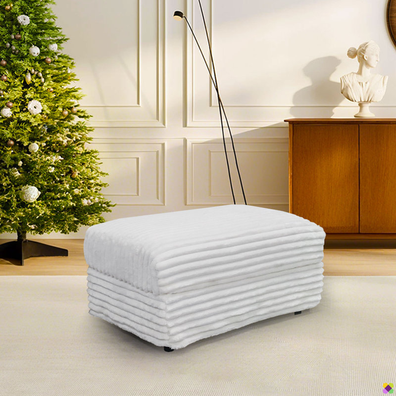 Gus 31.5"W Corduroy Ottoman, Beige