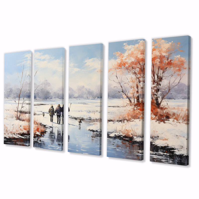 Paysage d'hiver Frozen Pond II - Paysages, art mural, salon - 5 panneaux égaux