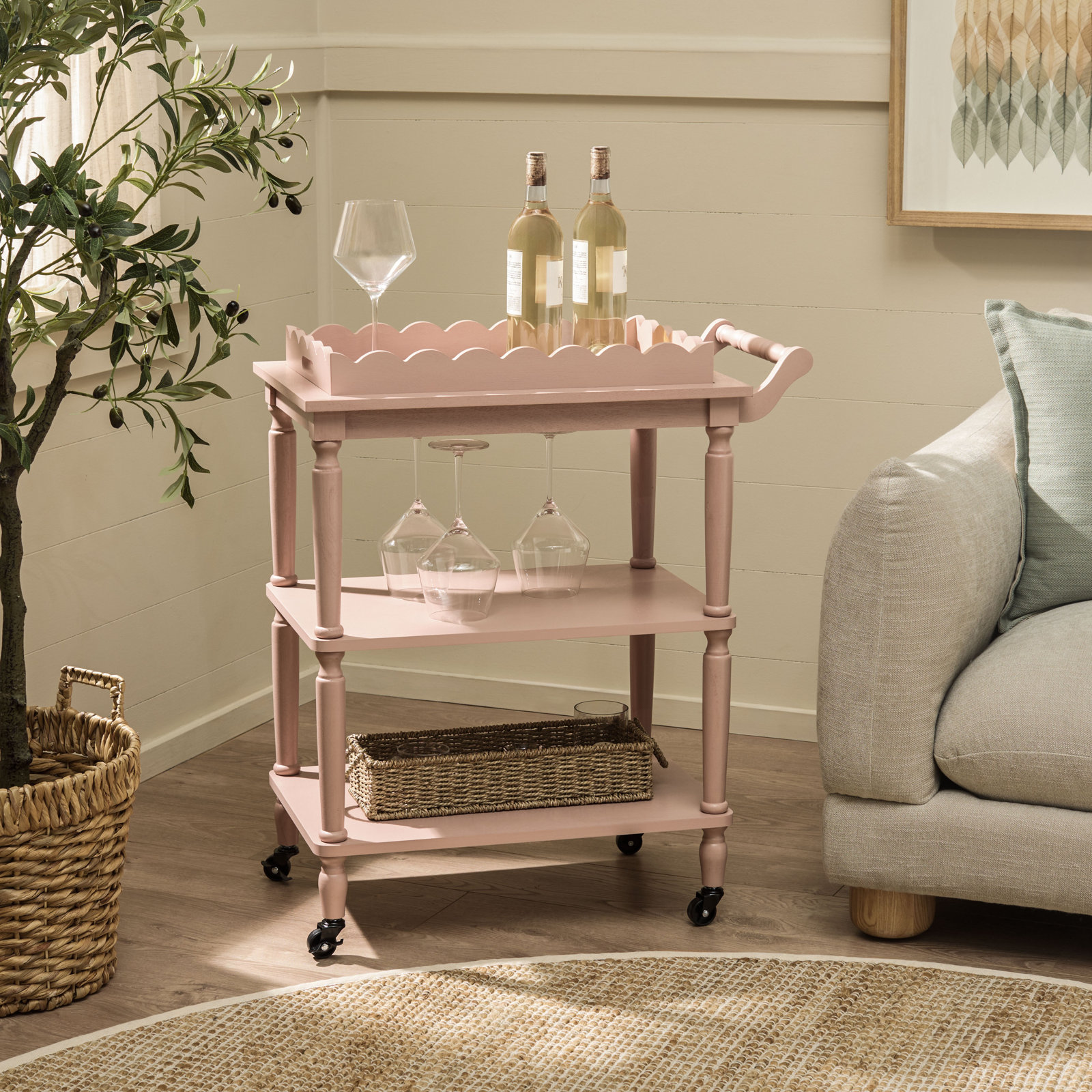 Edan 3 Tier Dining Cart, Pink