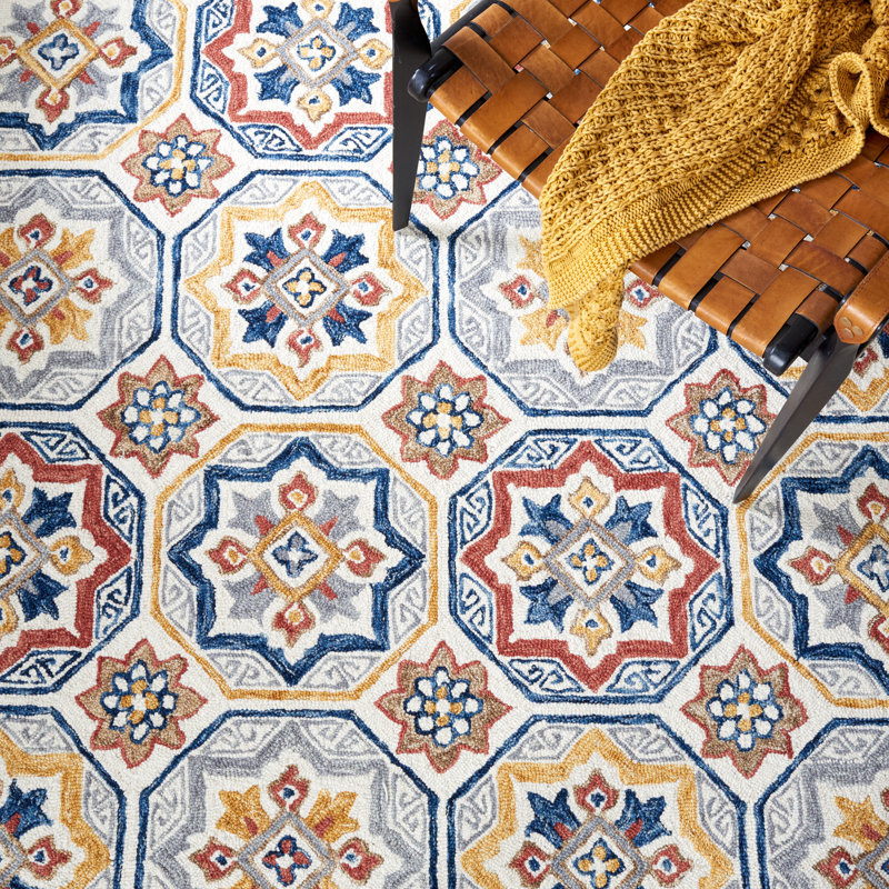 Metro Hand Tufted Wool And Cotton With Latex Geometric Rug, Square 6'
