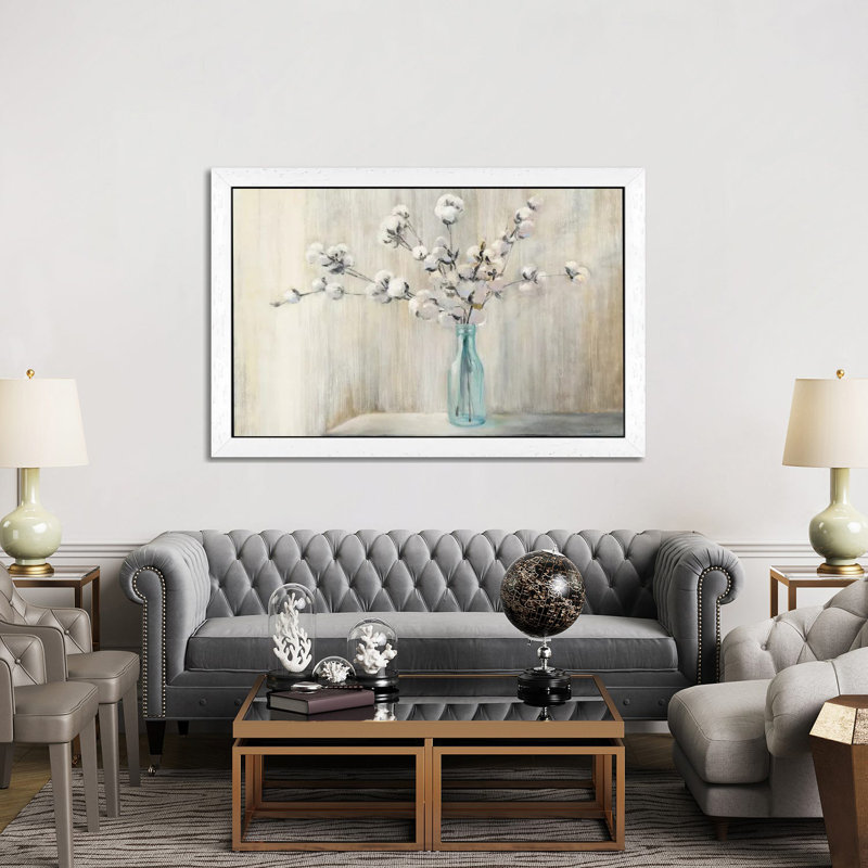 Cotton Bouquet by Julia Purinton - Floater Frame Print on Canvas, White Framed